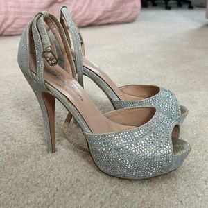 Silver Open-Toe Platform Pumps